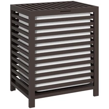 HOMCOM Bamboo Laundry Hamper with Lid, Laundry Basket with Removable Liner Bag,