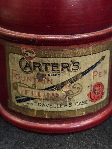 Rare Carter’s Fountain Ink Bottle in Turned Wood Case - Both Have Paper Labels - Picture 3 of 10