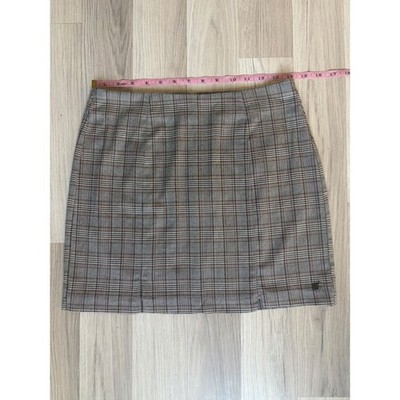 Pacific Republic Pull&Bear Brown Plaid Mini Skirt Front Slits Size M