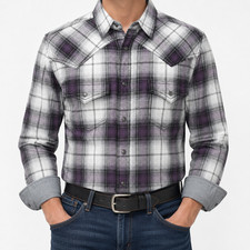 Wrangler Retro Shirt Mens Small Purple Plaid Western Pearl Snap Long Sleeve