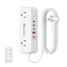 30W 3 USB Travel Power Strip- 5Ft Extension Cord with 5 USB and 4 Outlets, Co...