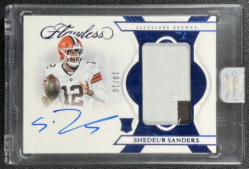 SHEDEUR SANDERS 2025 PANINI FLAWLESS ROOKIE PATCH AUTO SAPPHIRE RC 10/10 BROWNS