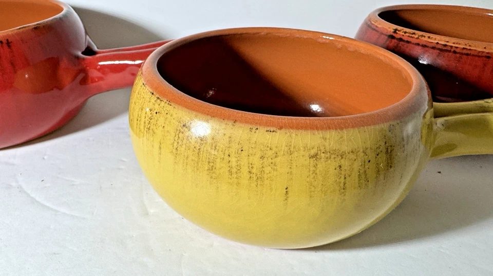 Juego de 3 cuencos de sopa de cerámica italiana de terracota con mango de colección De Silva rojos Foto 2 de 4
