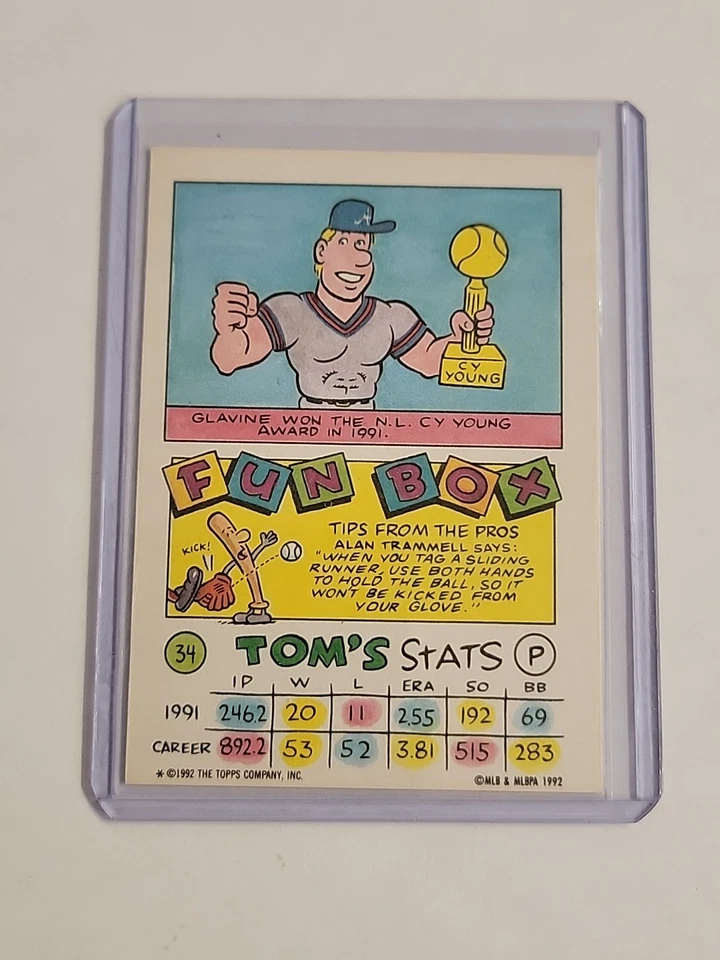 1992 Topps Kids #34 Tom Glavine Cartoon Baseball Card - Braves - Image 2 of 2