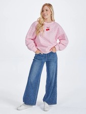 Simply Southern Cherry Nice Day Varsity Crew Sweatshirt Pink XS  NEW