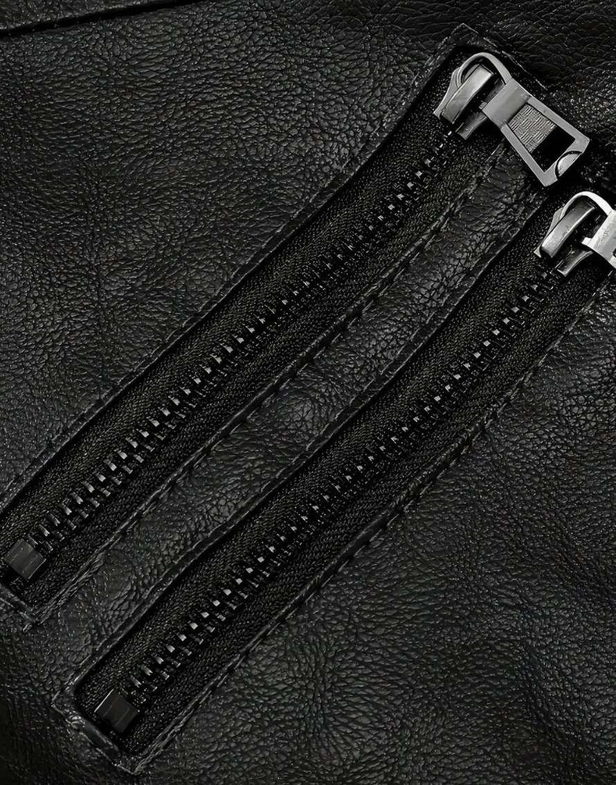 Men's Collar PU Faux Leather Bomber Jacket Zip-Up With Removable Hood - product detail image 3