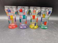 4 Mindy Sand Colorful Hand Blown Art Glass Juice Glasses Signed 2019 7oz 