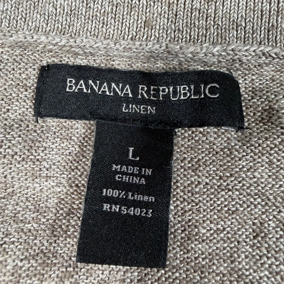 Cárdigan Suéter Banana Republic Para Hombres 100% Lino Bronceado Botón Delantero Talla L Foto 3 de 4