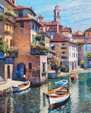 HIDDEN COVE LAKE COMO Hand Signed by Howard Behrens S/N w/coa Large 30x 24 Image