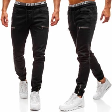 Men's Casual Denim Jogger Pants Sweatpant Elastic Waist Trousers Skinny Fit Jean