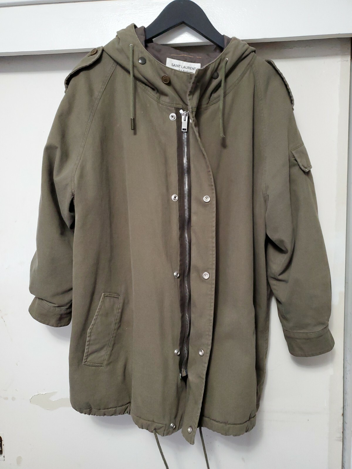 Yves Saint Laurent Paris Women Khaki Green Parka Coat Cotton