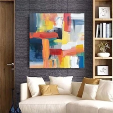 Hand-Painted Texture Oil Painting on Canvas Abstract Wall Art Deco Home Blue red
