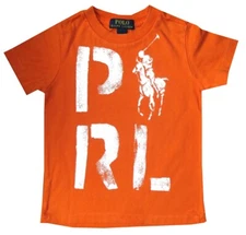RALPH LAUREN POLO T SHIRT 4 BOYS BIG PONY KIDS RL ORANGE WITH WHITE STENCIL P RL