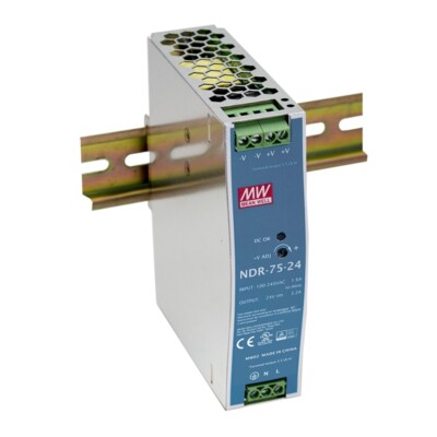 Schaltnetzteil 12V 6,3A 75,6W für DIN-Schiene NDR-75-12 MW Mean Well