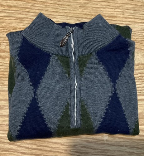 Lyle & Scott Scotland Argyle Sweater 1/4 Zip Combed Cotton Golf Long Sleeve Med - Picture 12 of 12