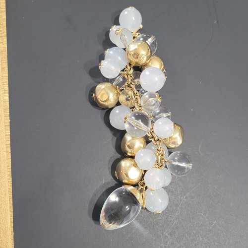 Vintage Lucite Crystal Glass Beads Chunky Charm Bracelet Gold Tone