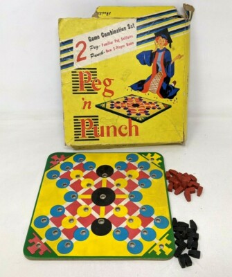 VTG 1951 Built Rite Peg 'N Punch 2 Game Combination Set Board Game HB21