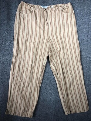 Orvis Women's Slacks Linen Blend 14 Brown Striped EUC