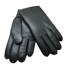 Mens Gloves Black Vegan Faux Fur Lining Stitched Fingers Size Meduim