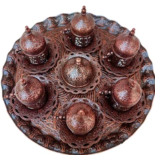 Coffee Serving Cup Saucer Gift Set 27 Ct Old Copper Ottoman Turkish Greek Arabic