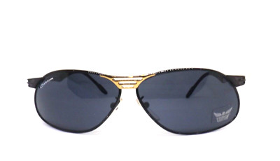Vintage Herren Sonnenbrille CUSTOM Made Italy 90er Metall Neu Schwarz Gold
