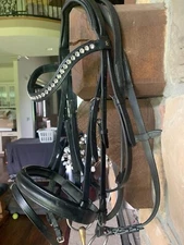Dobert Black Leather Dressage Bridle COB Rhinestone Browband Handmade in Germany