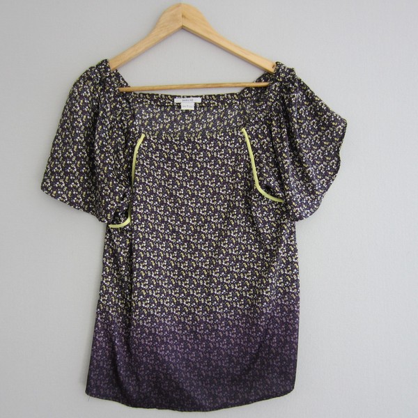 Barkins Top Womens 12 Purple Blouse Floral Square Neck Puff Sleeve Ditsy Boho