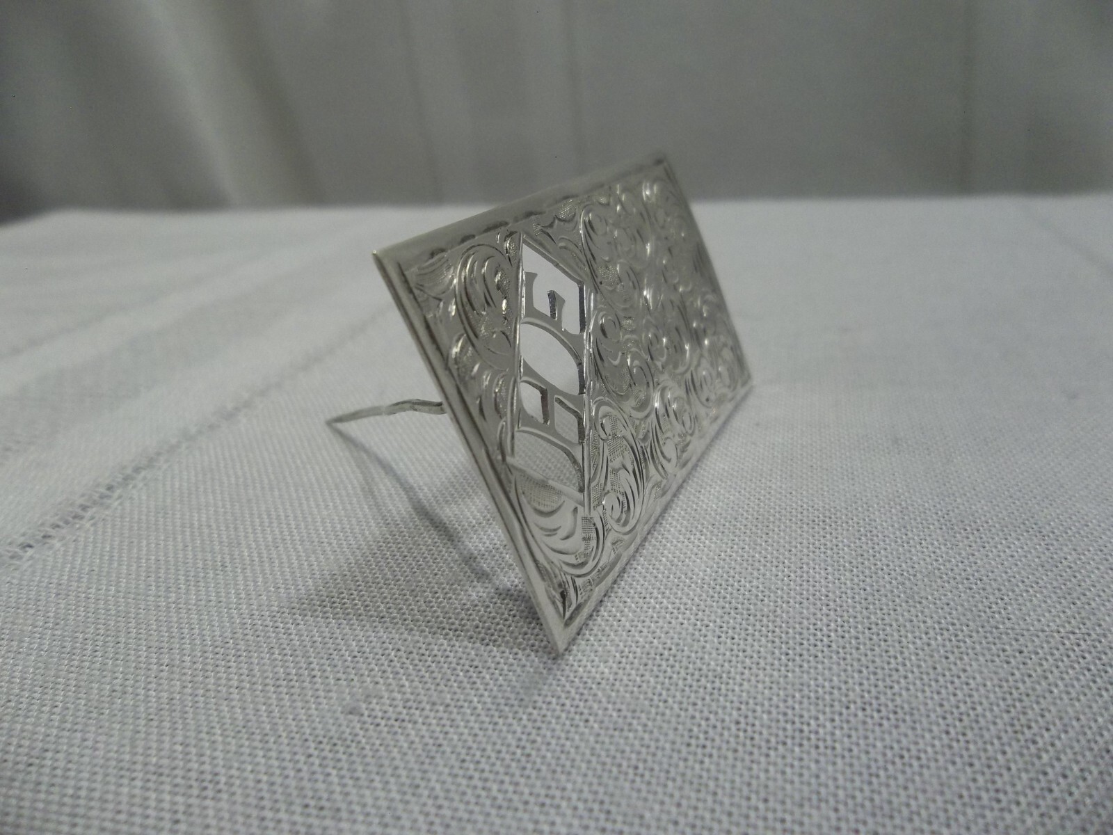Antique 800 Silver Scroll Design Flat Brooch Mono… - image 3