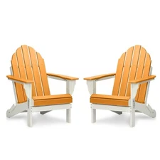 Set of 2 Folding Adirondack Chair Outdoor HDPE Patio All Weather Fire Pit Chairs