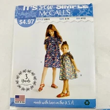 McCall's Girls Dress Pattern L9511 Its Sew Simple Size 3-14 Cold Shoulder