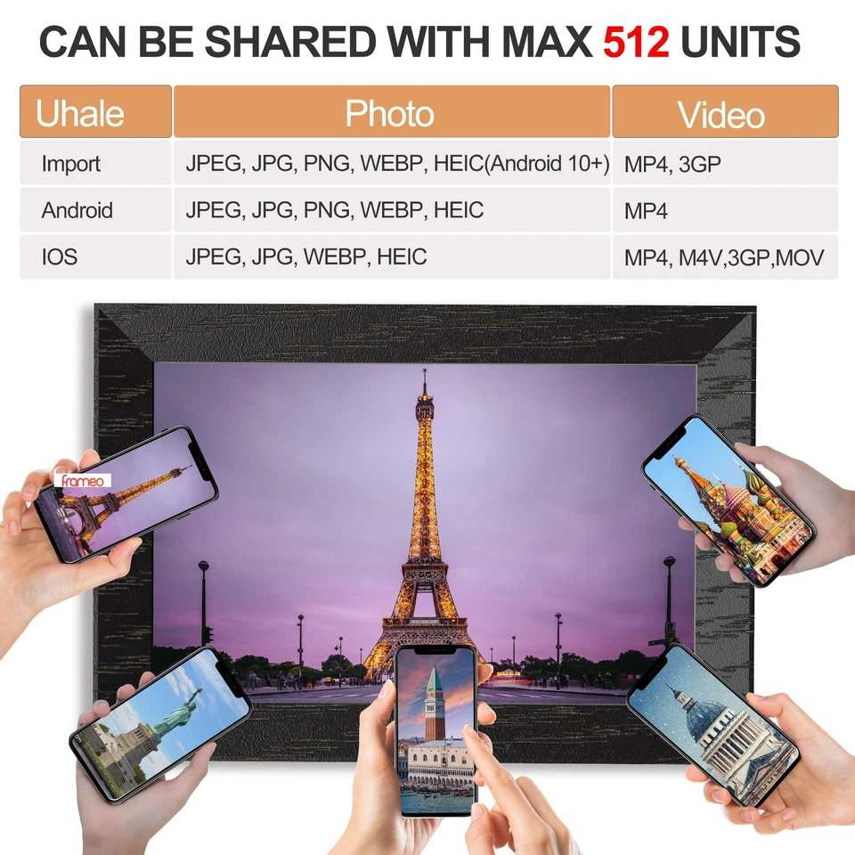 BYYBUO 10.1 Inch WiFi Digital Picture Frame Touch 32GB Storage Smart Photo Frame - Image 4 of 4