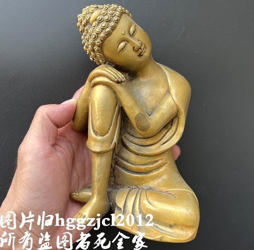 6.1" Brass Sleeping Buddha Statue Resting Sitting Figurine Garden Home Decor