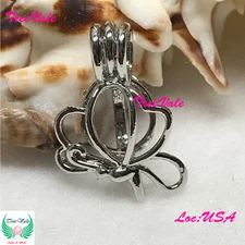 Flying Butterfly - Silver Plated - Locket Pearl Cage Pendant - Hold 6mm - 7mm