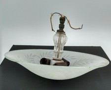 Vintage Mid Century 3 Light Glass Chandelier Ceiling Lamp Leaf Leaves Pattern