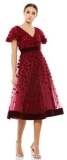 Mac Duggal Fit & Flare Velvet Embellished Floral Dress Burgundy Size 6 $498
