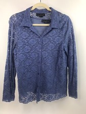 Dialogue L 2 piece Lace Top with Tank Blue Long Sleeve Button Collared EUC