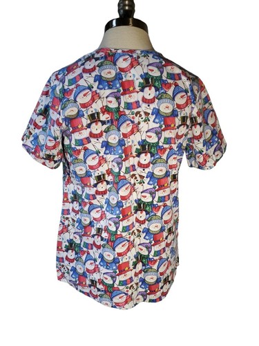 Sz XS Womens Barco Uniforms Snowman Scrub Top Winter Christmas - Picture 2 of 4
