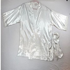 Linea Donatella White Satin Mini Robe Short Lacey Sleeve Bride Wedding Night S M