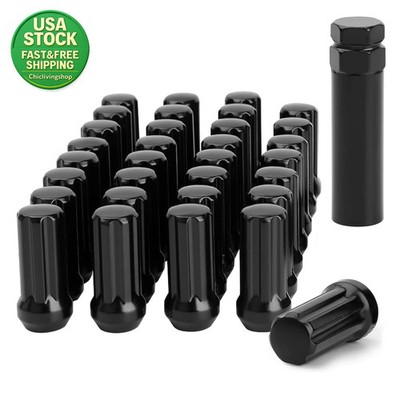 Spline Lug Nut 9 16-18 Closed End 32Pcs for Dodge Ram 1500 2500 3500 Black