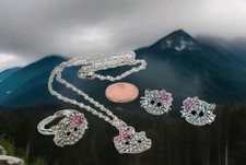 Hello Kitty Jewelry Pink Tie kids Silver Pltd Chain Multi-Stone Pendant Stud,Rin