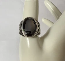 VINTAGE LARGE STERLING SILVER & HEMATITE THUNDERBIRD RING WHEELER MFG CO SIZE 9