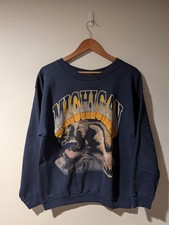 Vintage 90s Michigan Wolverines Tultex Crewneck Sweatshirt Navy Blue Graphic XL