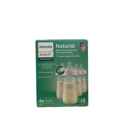 Philips Avent Natural Glass Baby Bottle - 8oz (4 PACK), OPEN BOX New