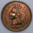 1907 Indian Head Cent Bronze UNC details i815