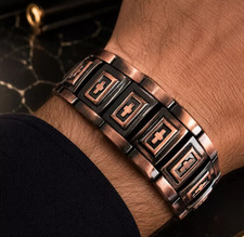 Vintage Copper Magnetic Link Men Bracelet Cross Bangle Arthritis Pain Relief
