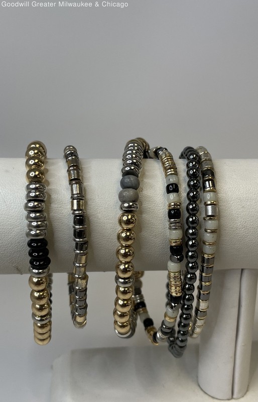 Gold & Silver Tone Variety Beaded Stretch Bracelets 95.4g