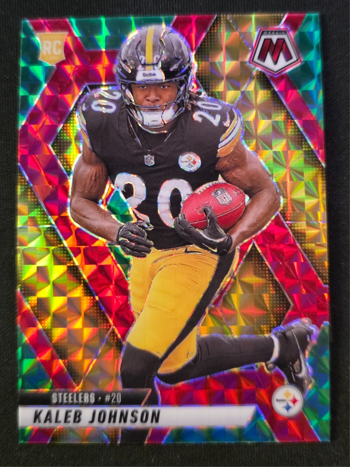 2025 Mosaic Kaleb Johnson Rookies RC Choice Red & Green Prizm #315 Steelers