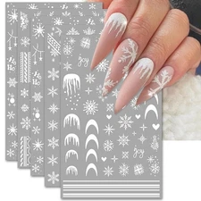Large Snowflake Nail Stickers, Christmas 3D Self-Adhesive Nail Art Decals - Whit