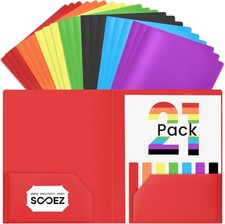 21Pack Folders with Pockets, Pocket Folders with Extra Labels, Plastic Folders