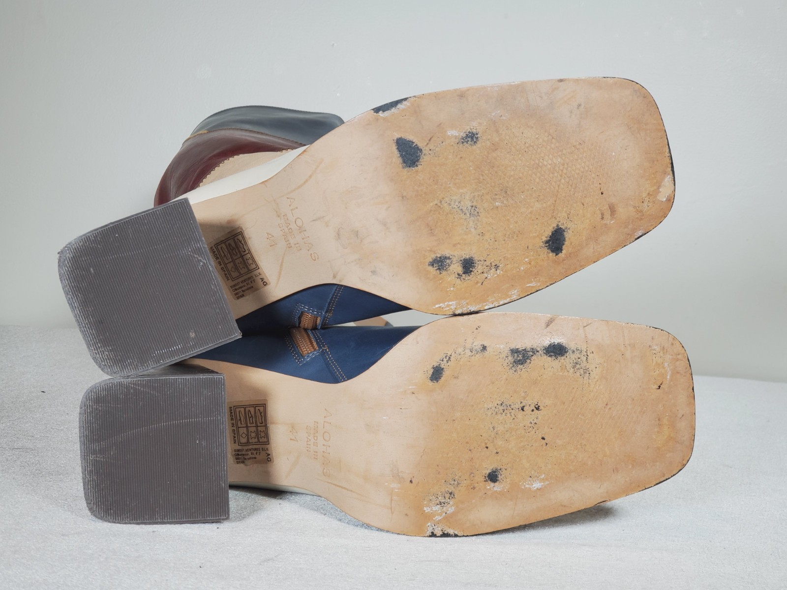 Alohas North Blue Geometric Patchwork Heeled Leat… - image 13